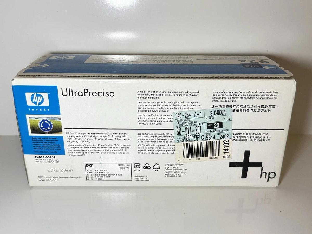 Used New HP 92A LaserJet Toner Cartridge- Black (C4092A) 845925042878