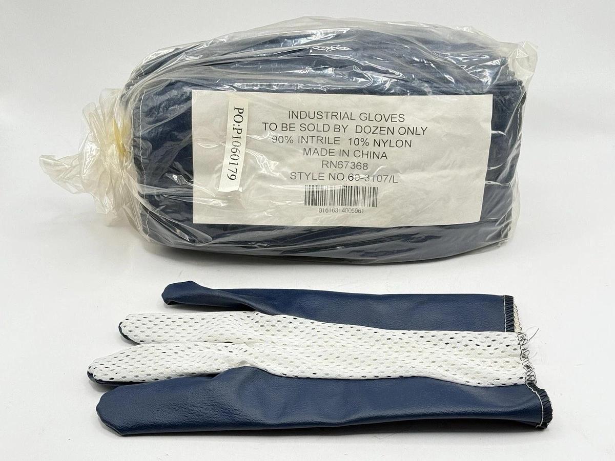 Used NEW 12 Pairs - Industrial Gloves - 60-3107 Nitrile Rubber & Nylon Gloves, Size L