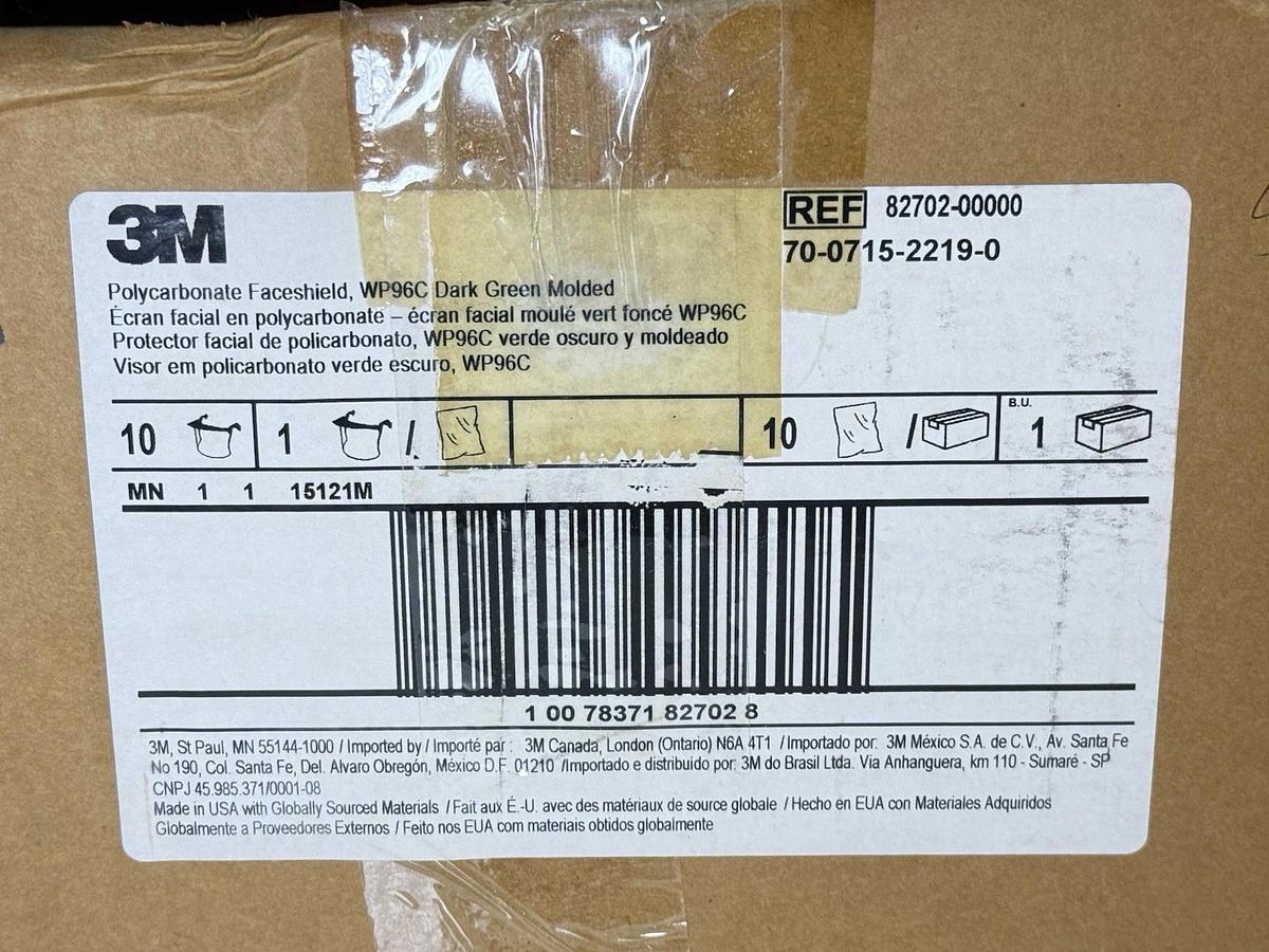 Used NEW Qty:10  3M Dark Green Polycarbonate Face Shield WP96C, Ref: 82702-00000