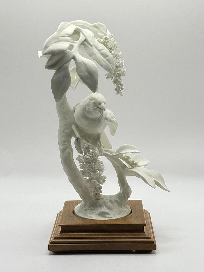 Used Royal Worcester Fine Bone China Lazuli Bunting Passerina Amoena w/ Choke Cherry