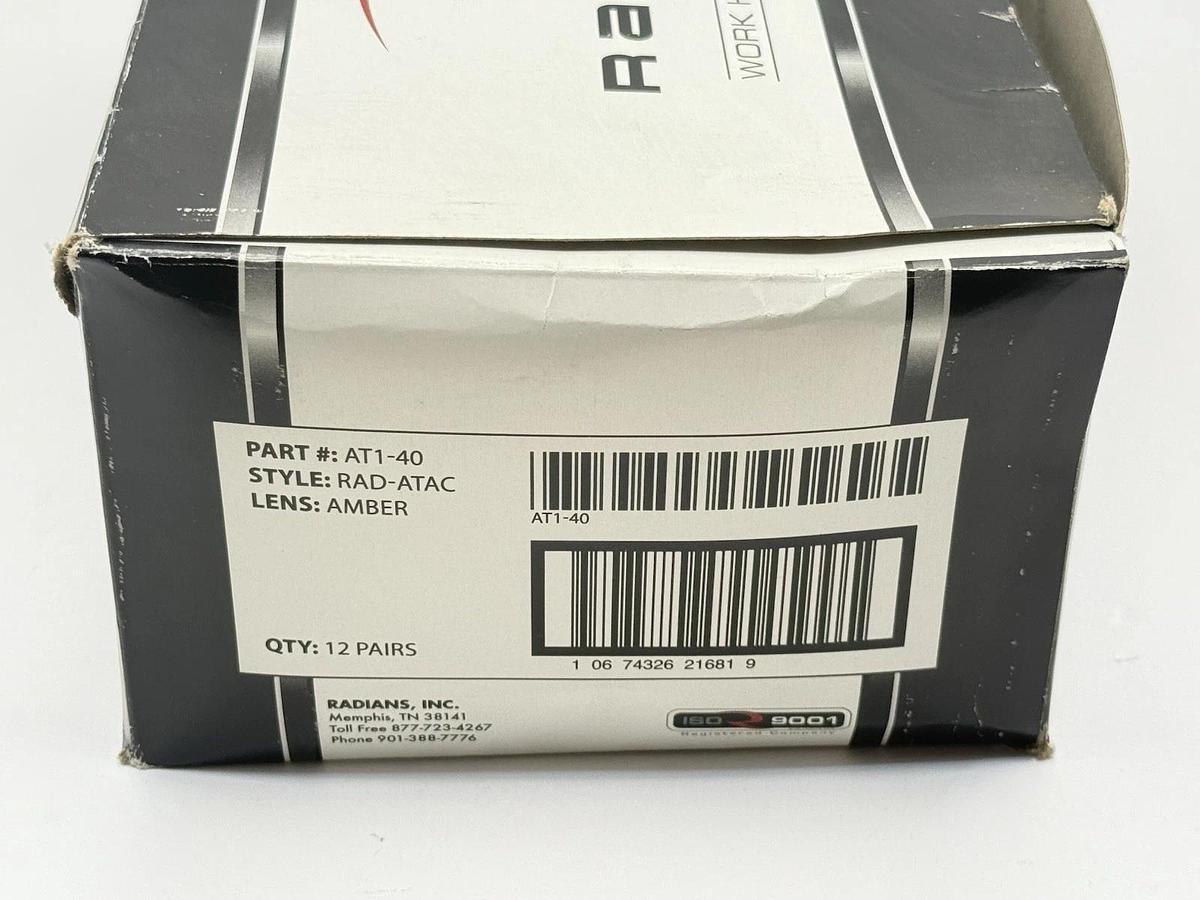 Used NEW 12 Pairs - Radians AT1-40 Amber Safety Glasses, Style: RAD-ATAC