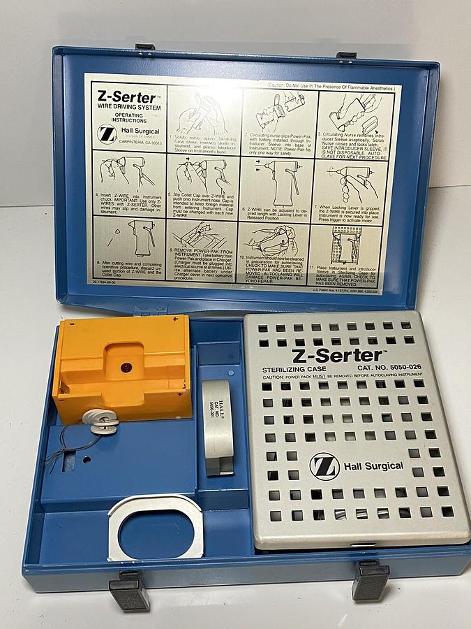Used ZIMMER HALL 5050-20 Z-Serter Wire Driving System With 5050-026 Sterilizing Case