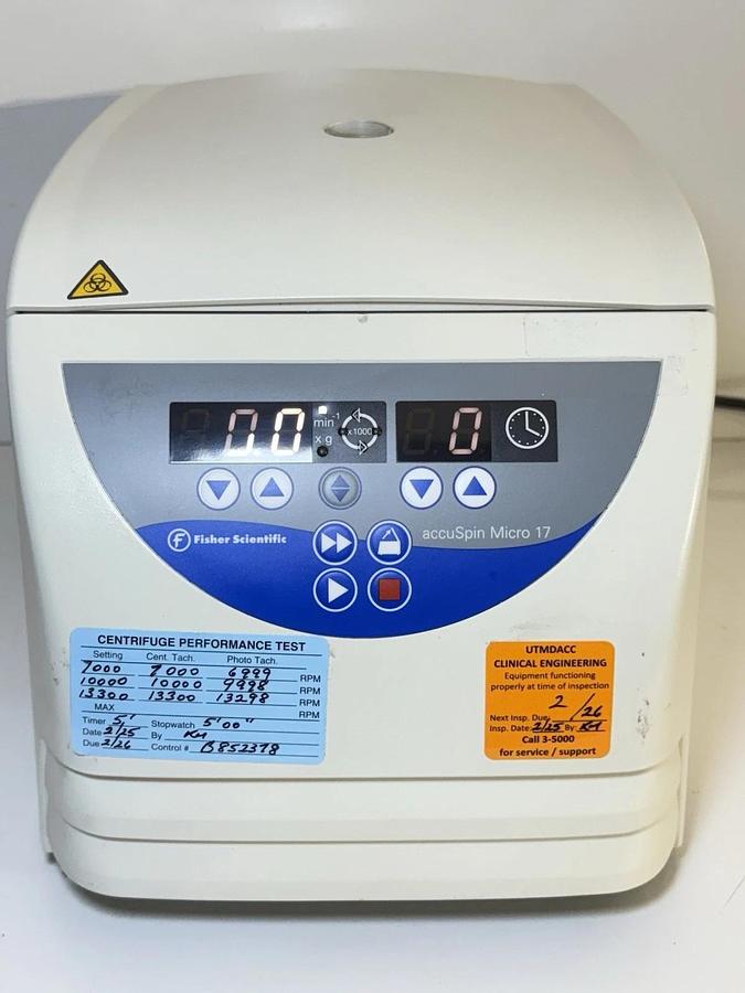 Used Thermo Scientific AccuSpin Micro 17 Centrifuge 75002461 & 24 Position Rotor