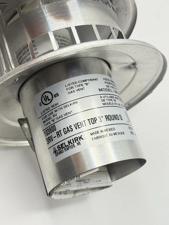 Used NEW, open box. SELKIRK RV 3” x 6” x 3-1/4” Gas Vent Cap