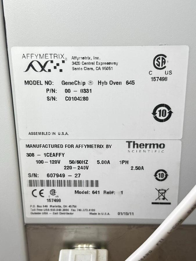 Used Affymetrix GeneChip Fluidics Station 450 Dx & Hybridization Oven 645