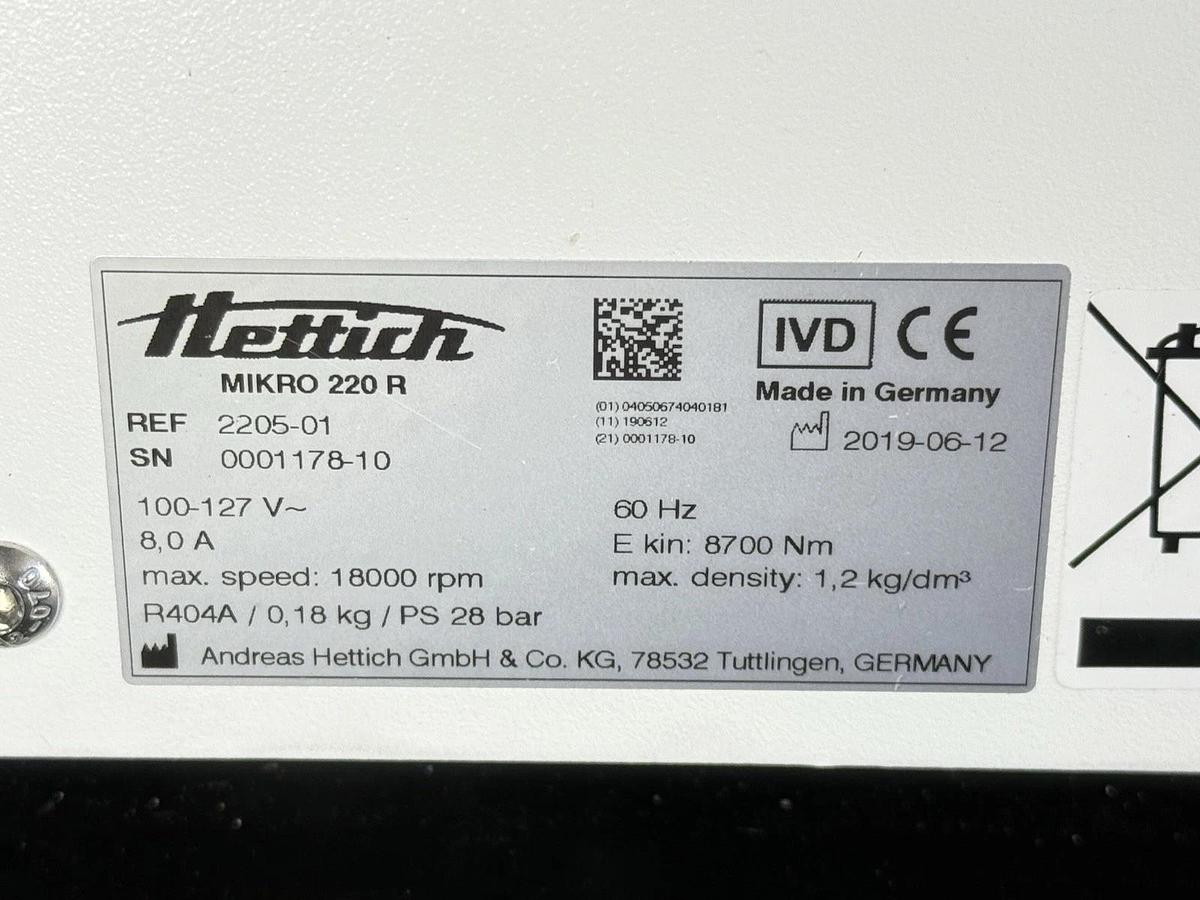 Used Hettich Zentrifugen MIKRO 200R Refrigerated Centrifuge