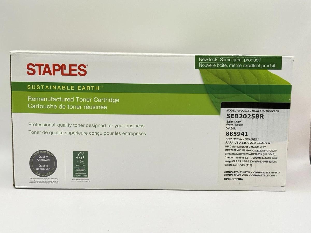 Used Staples Sustainable Earth SEB2025BR Laser Toner Cartridge 885941 Black HP CC530A