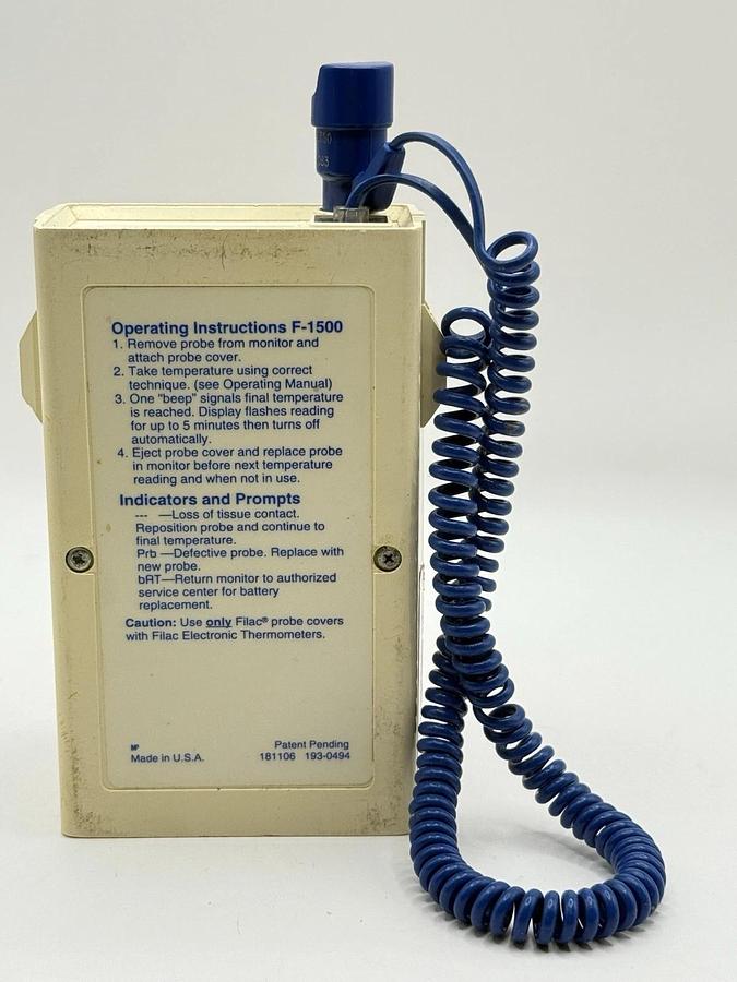 Used Sherwood Medical F-1500 Digital Thermometer with 2x Filac Tempetature Probes