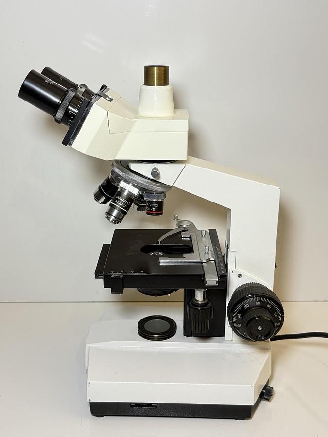 Used Parco Binocular Compound Microscope, W10x 18mm Eyepieces + 4 Objectives ARCHO