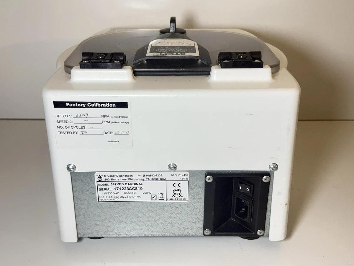 Used Drucker Diagnostics 642VES Cardinal Benchtop Centrifuge 6V