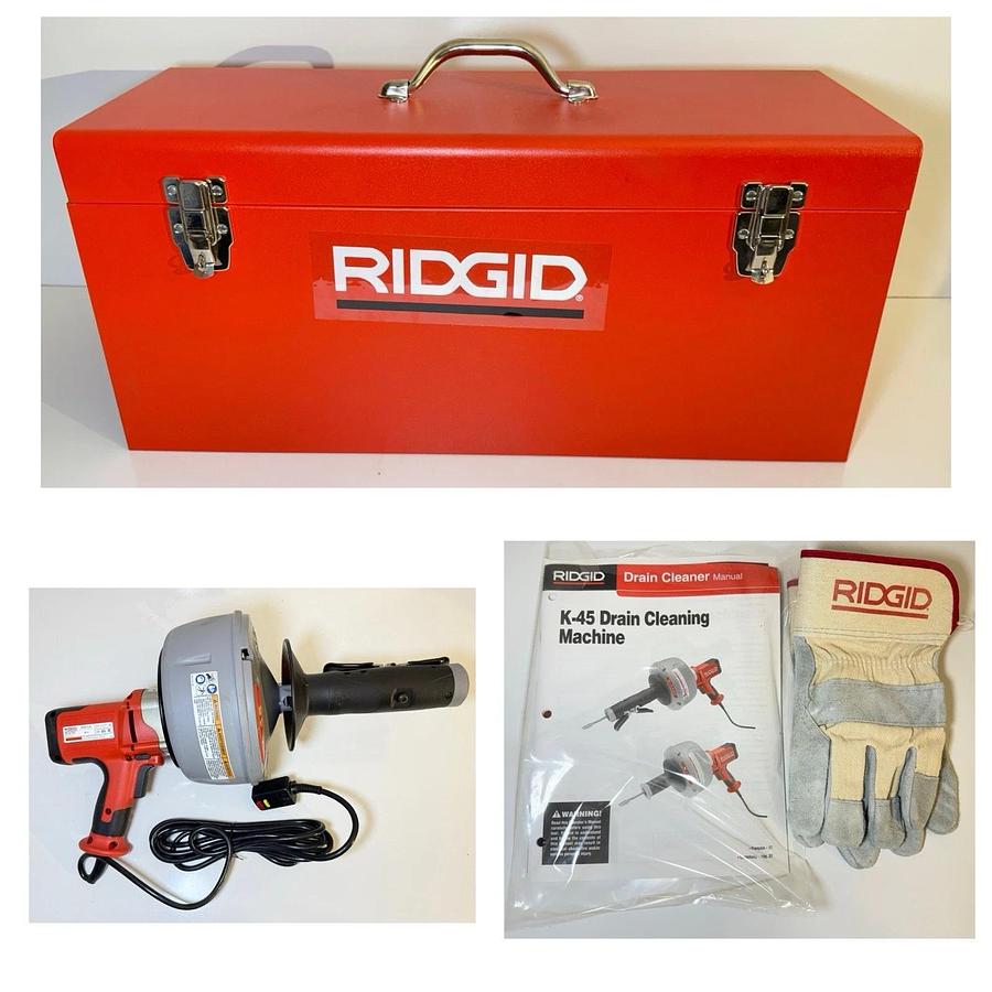 Used NEW RIDGID K-45 Drain Cleaner Machine Autofeed 120V w/ Case, Gloves & Manual
