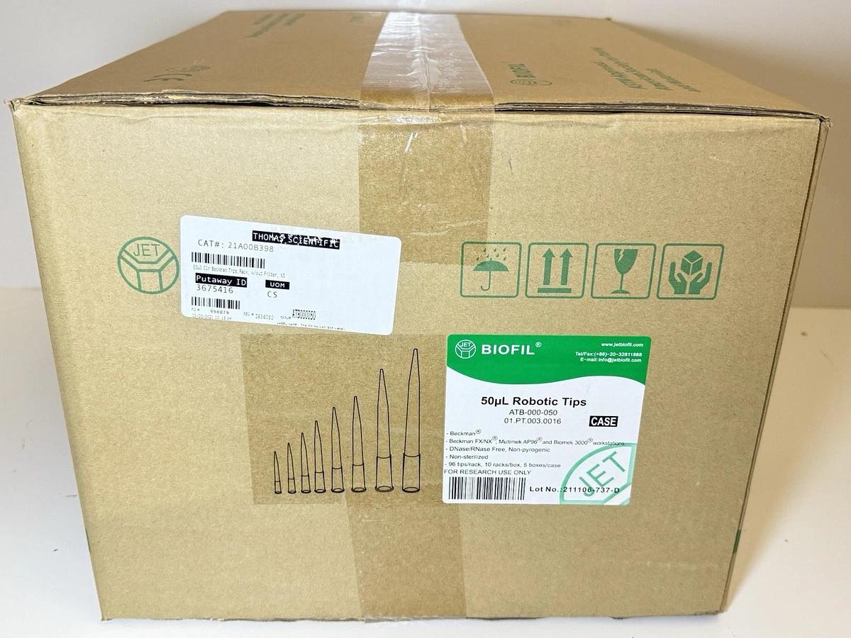 Used BIOFIL ATB-000-050 Robotic tips 50uL (10racks/box) 5 boxes/case - New Sealed