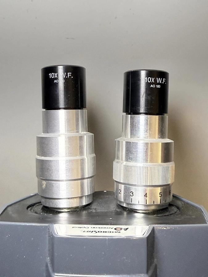 Used AO American Optical One Ten Microstar Lab Binocular Microscope w/ 4 Objectives