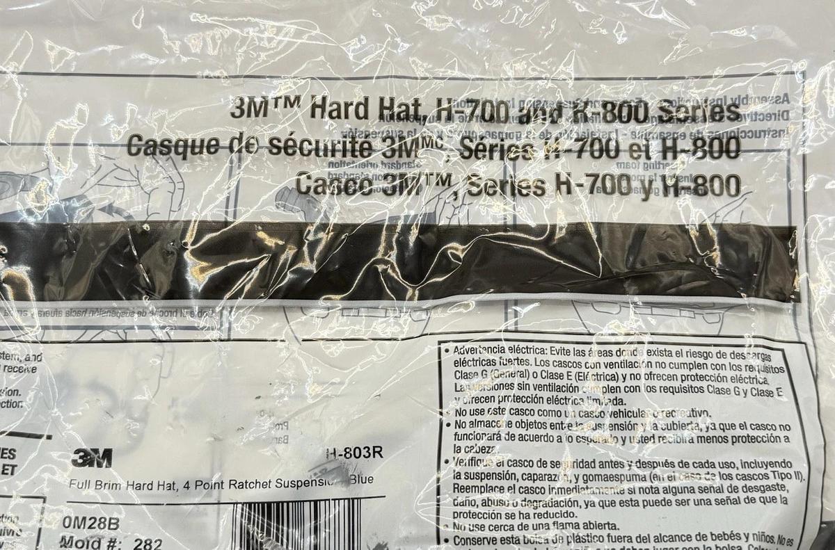 Used NEW 3M Full Brim Hard Hat H-700 & H-800 Series w/ 4pt. Ratchet Suspension, Blue