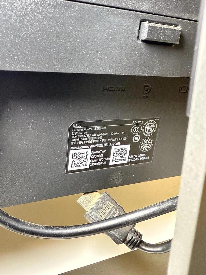 Used Dell 24in Monitor P2419H Full HD 1920 x 1080 HDMI Widescreen