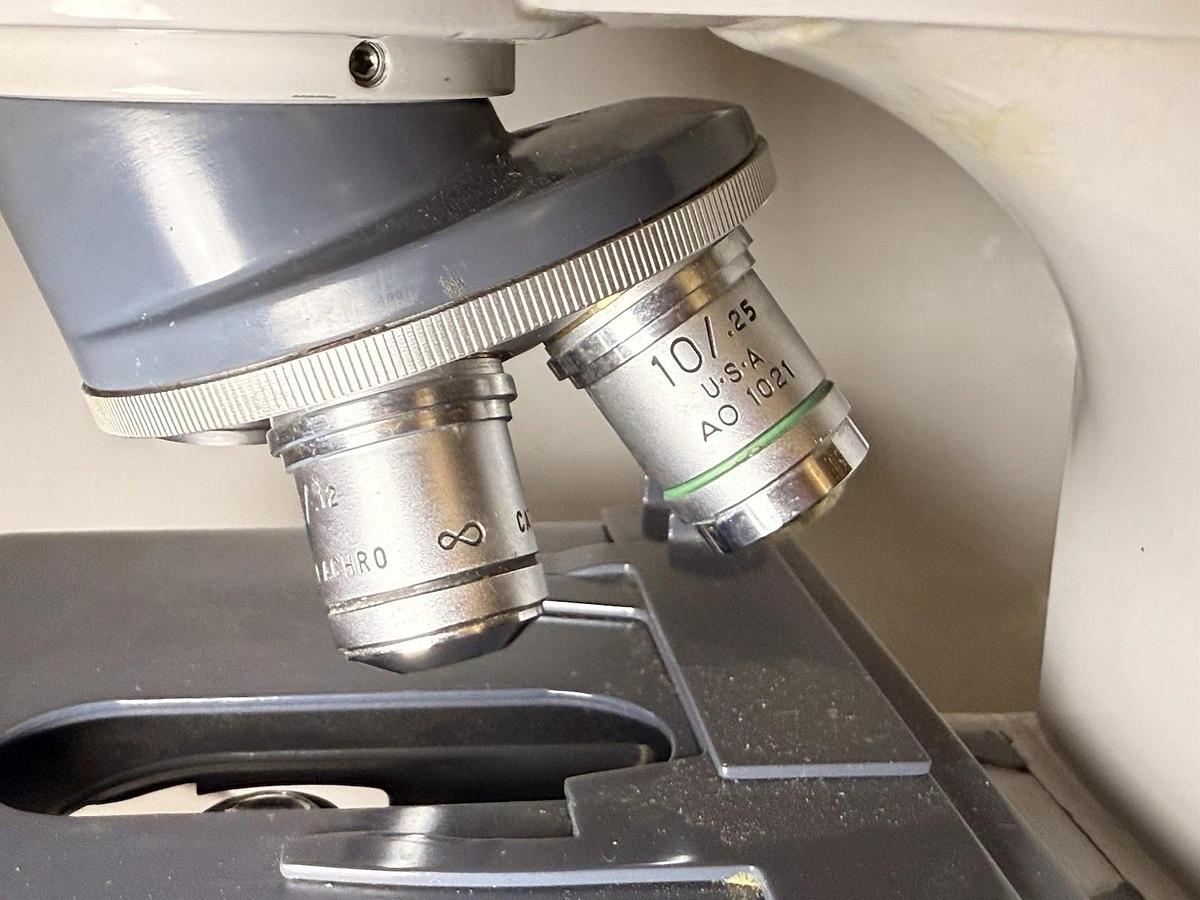 Used AO American Optical One Ten Microstar Lab Binocular Microscope w/ 4 Objectives