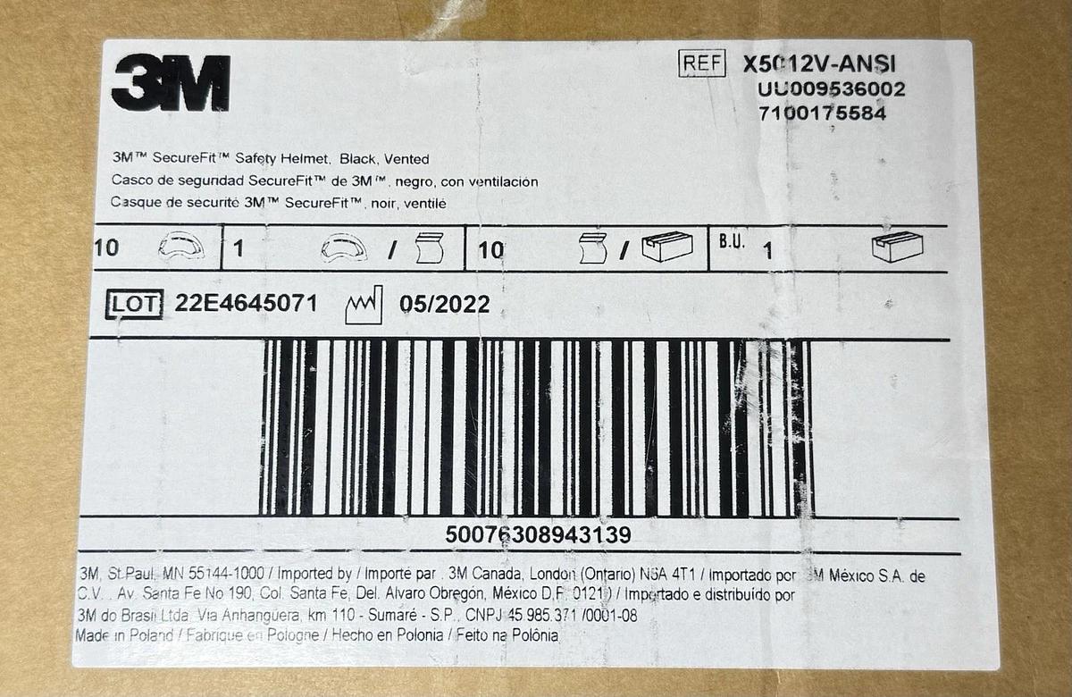 Used NEW Qty: 10  3M SecureFit Black Vented Safety Helmet  REF: X5012-ANSI