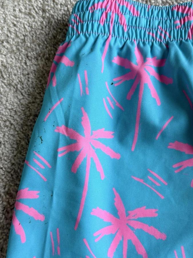 Used Chubbies Men's L blue and pink palm trees Swim Trunks - No Liner