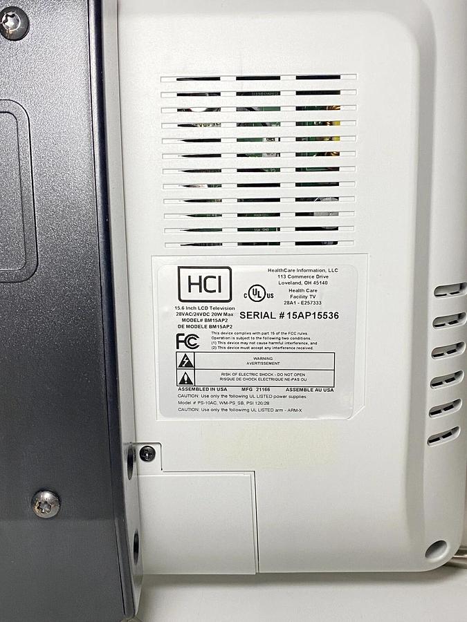 Used HCI Healthcare Facility TV 15.6” LCD Television Monitor, Ref: BM15AP2