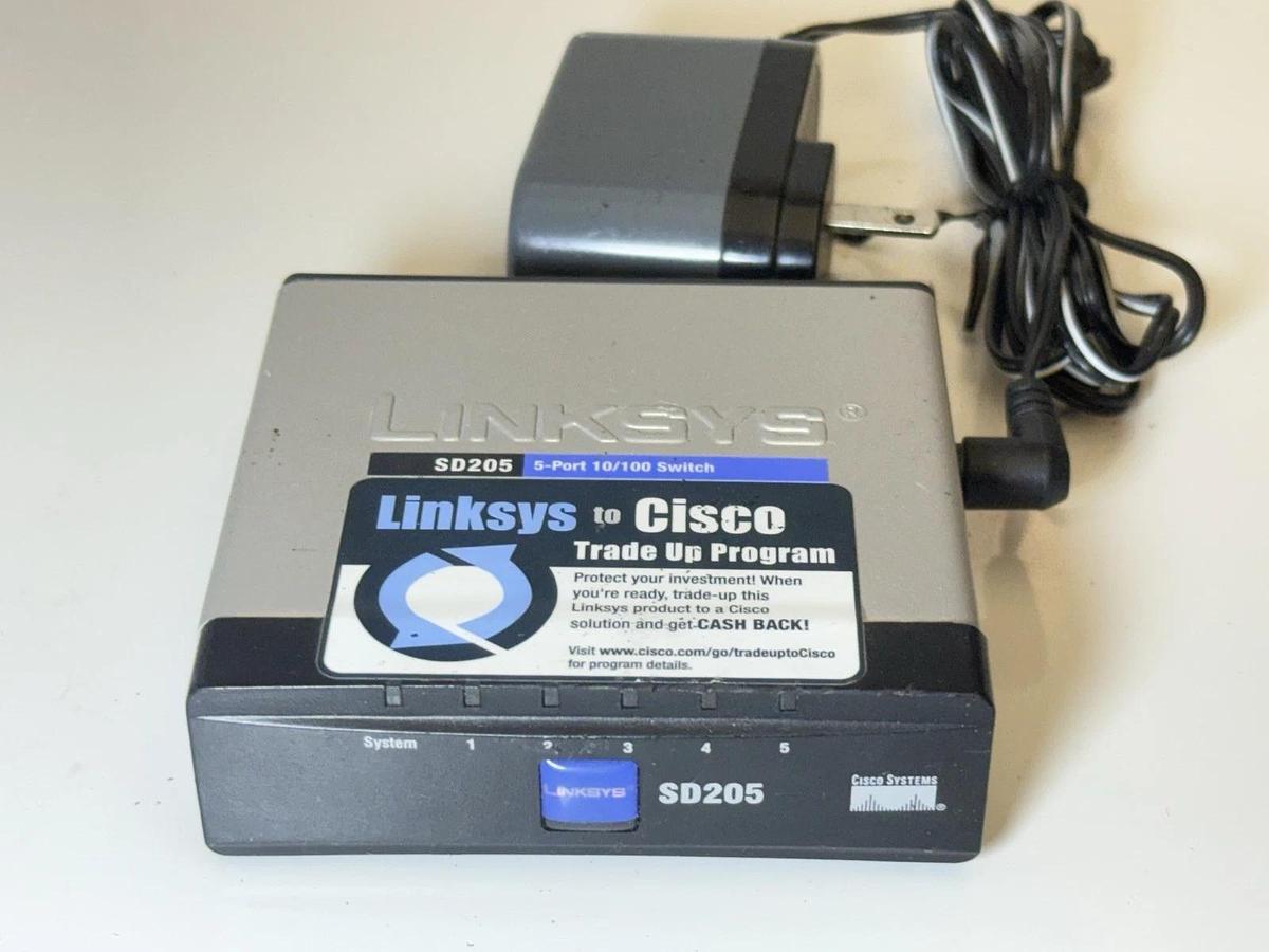 Used CISCO Linksys 5-Port 10/100 Network Switch, Model: SD205
