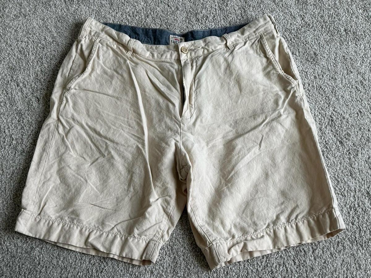 Used Faherty Shorts Men’s 34 Beige Linen Cotton Blend Flat Front Chino 9" Inseam