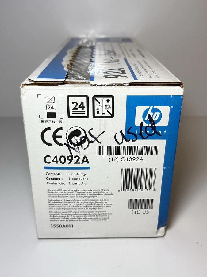 Used HP 92A LaserJet Toner Cartridge- Black (C4092A) 845925042878