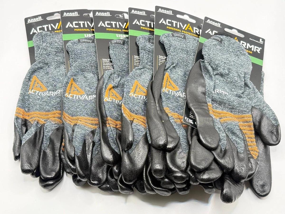Used NEW 6 Pairs ANSELL Activarmr 97007 Light Duty Work Gloves - Size: L / Large