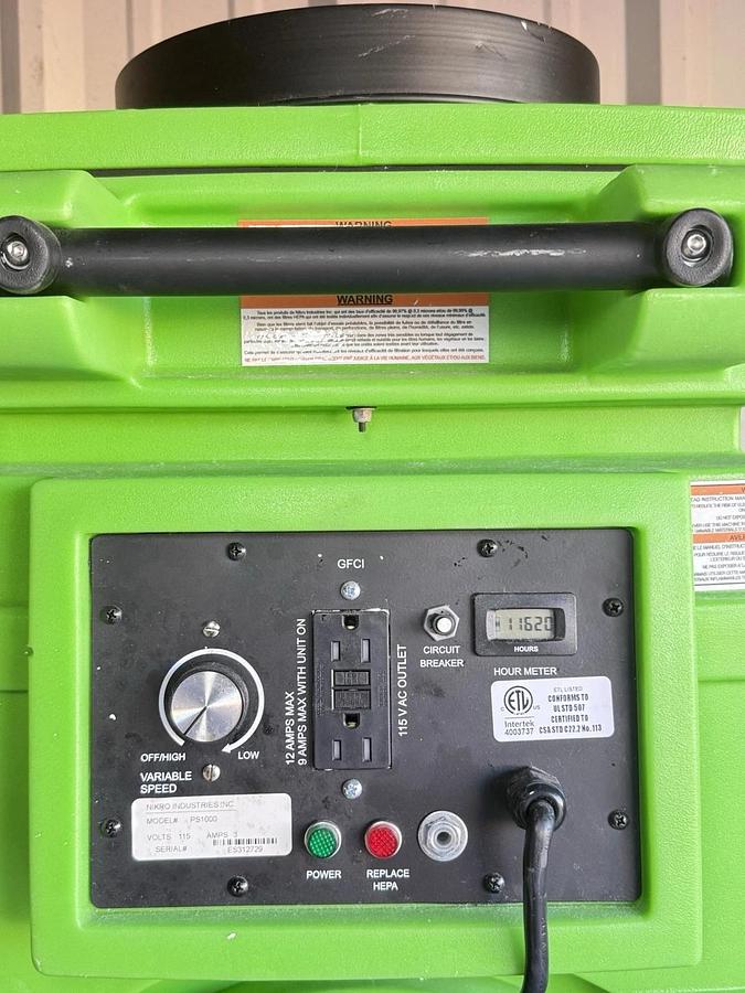 Used Servpro Nikro Industries Inc. PS1000 Hepa Filtered Air Scrubber Model 624