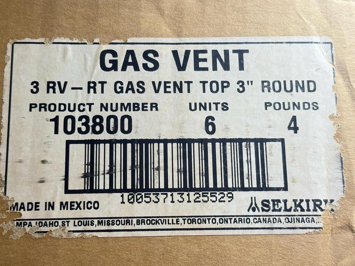 Used NEW, open box. SELKIRK RV 3” x 6” x 3-1/4” Gas Vent Cap