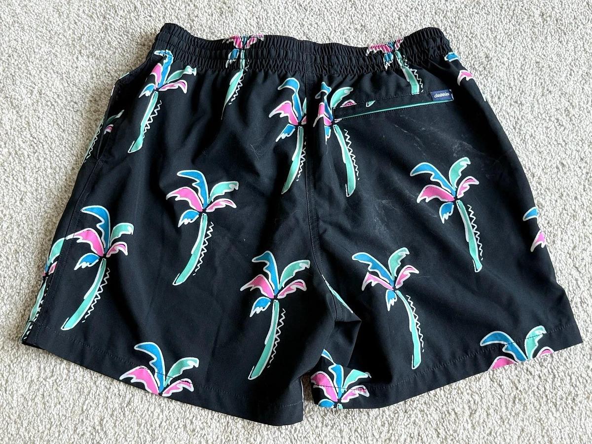 Used Chubbies Shorts Men Large Black Palms Swim Trunks Havana Nights No Liner