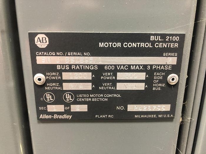 Used ALLEN BRADLEY CENTERLINE MCC SECTION WITH POWERFLEX DRIVES