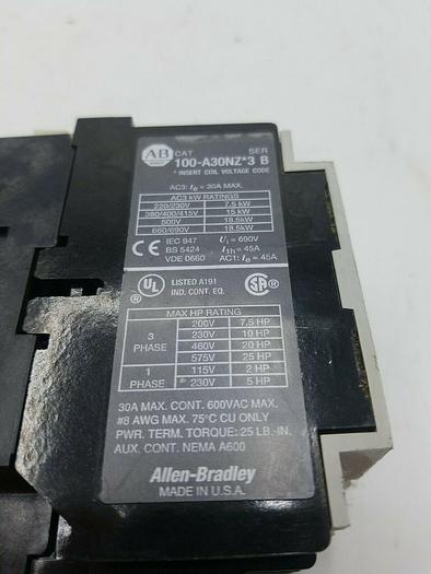 Used ALLEN BRADLEY CONTACTOR 100-A30NZ*3 SER B