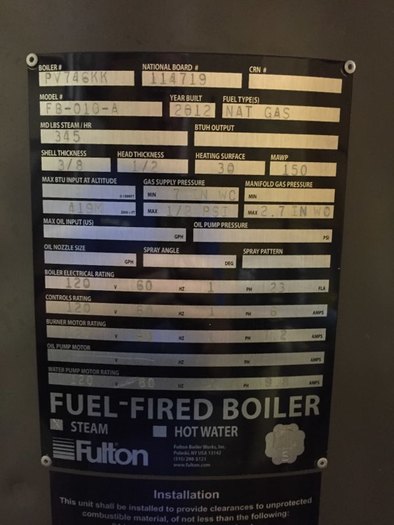 Used 2012 Fulton Boiler FB-010-A