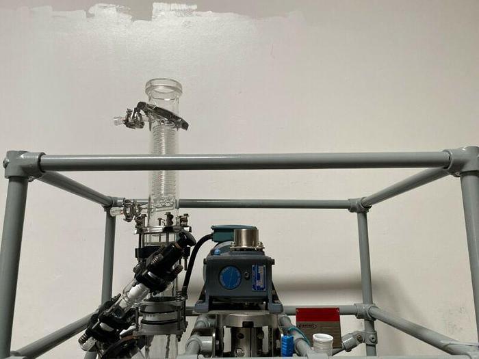 Used Sentinel Process System Skid w/ 20 L Jacketed Glass Reactor, Condenser & Mixer