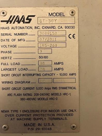 Used 2011 HAAS ST-30Y CNC Turning Center