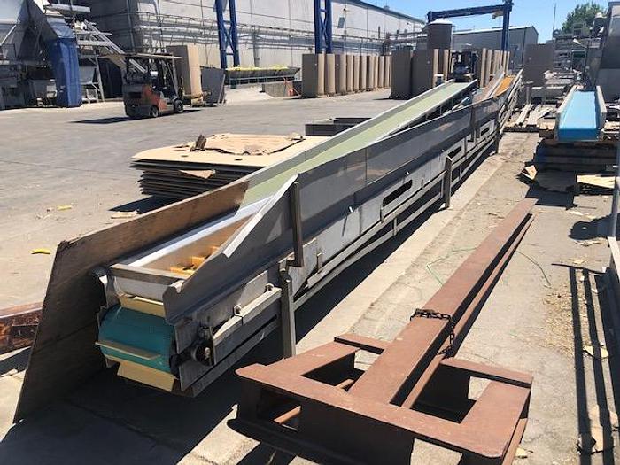 Used 40' Long x 12'' Wide  Stainless Steel Flighted Belt Conveyor
