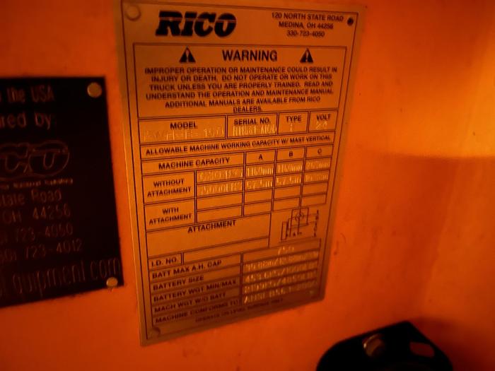 Used RICO MODEL FWH-R-150 ELECTRIC MOBILE LONG FORK JACK