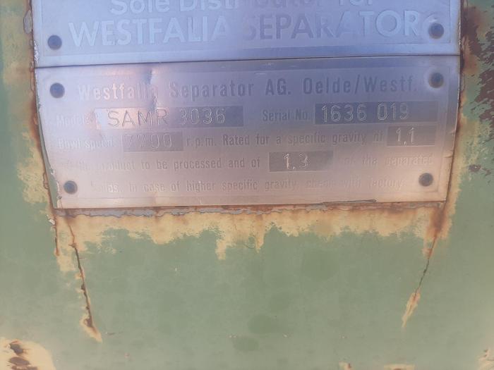 Used Centrifuge, Disc, Auto, Westfalia, SAMR-3036, 316 S/st, 10 HP #S202785