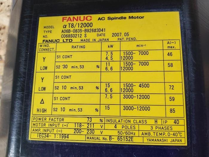 Gebraucht CNC Spindelantrieb, geprüft, T8/12000, A06B-0835-B926#3D41, Fanuc,  gebraucht