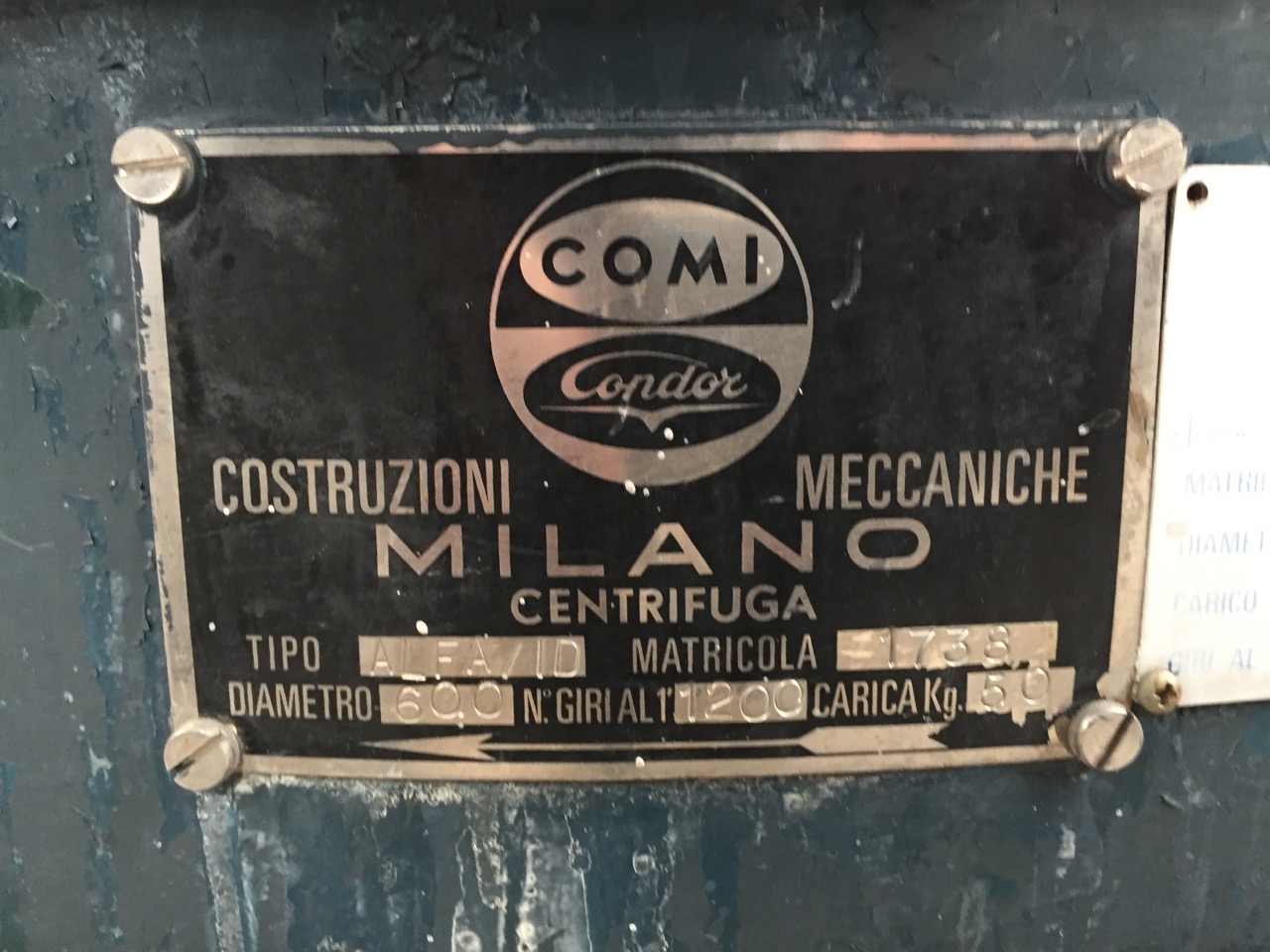 Used Basket centrifuge Comi Condor Alfa / I