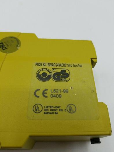 Used PILZ SAFETY RELAY PNOZ X3 120VAC/24VACDC 3n/0 1n/c 1so