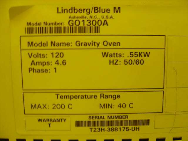 Used Blue M/Lindberg Oven GO1300A Gravity Oven