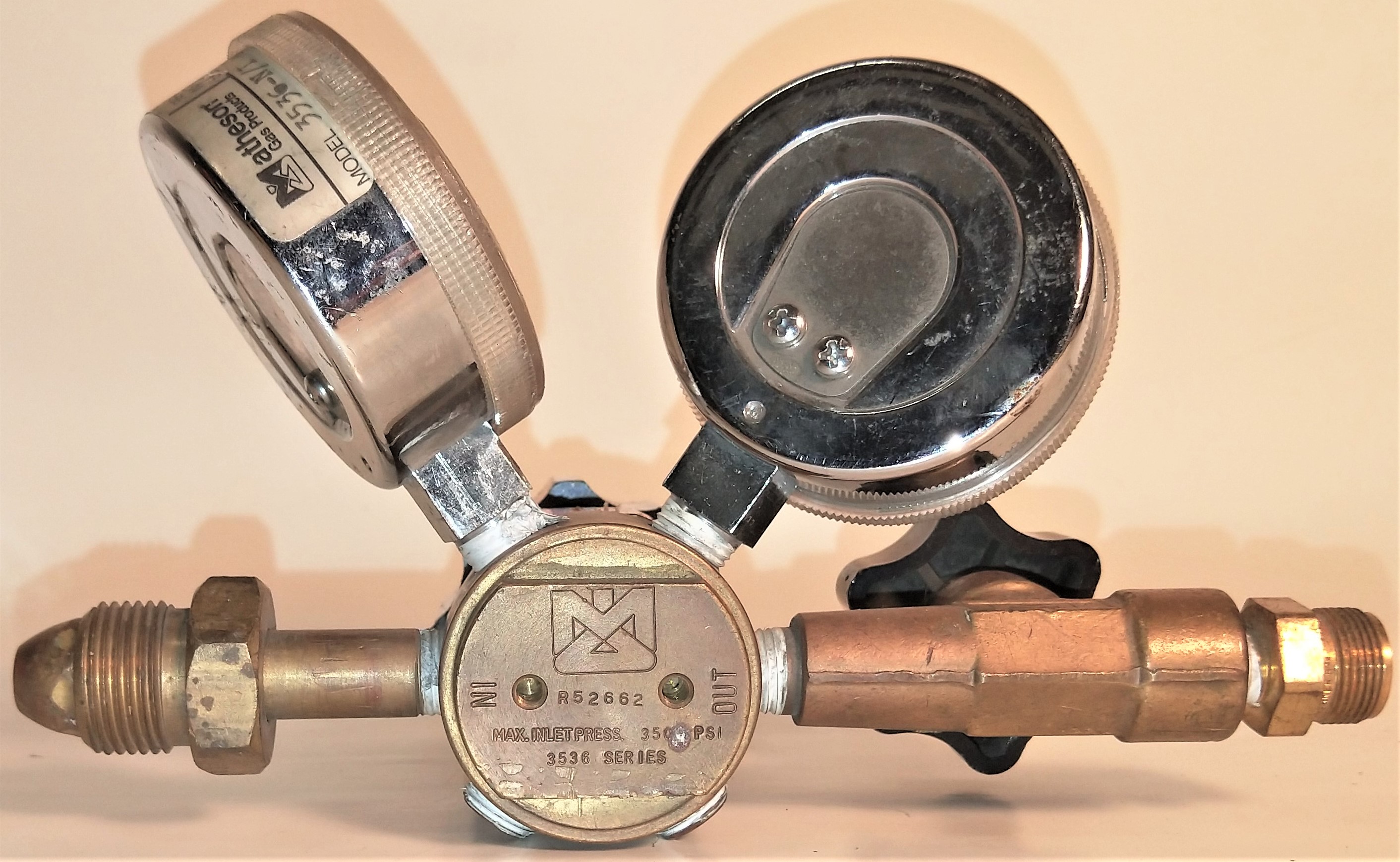 Used Matheson 3536-N/I Brass Gas Regulator - CGA 580