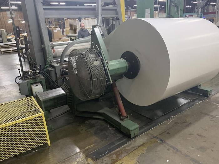 Used 72" WIDE POWELL SHAFTLESS FLOOR PICK UP UNWIND STAND 84" DIAMETER