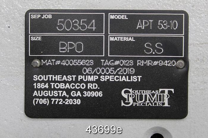 Used Ahlstrom APT 53-10 Pump Power End, 5-Vane Impeller #43699