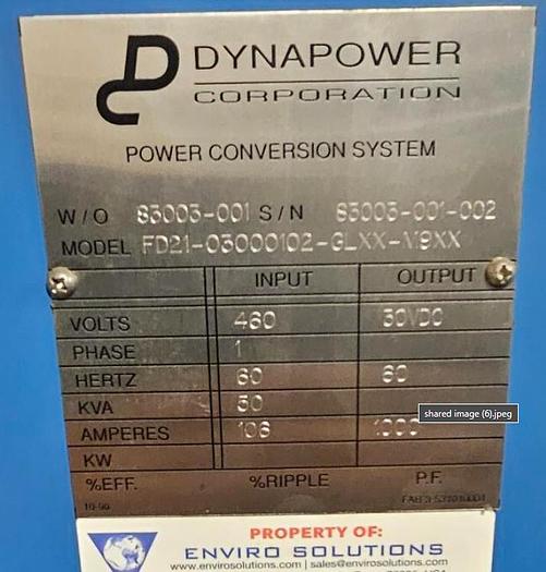 [RE-54] : New 1,000A 30V Dynapower 480 SINGLE PHASE Rectifier