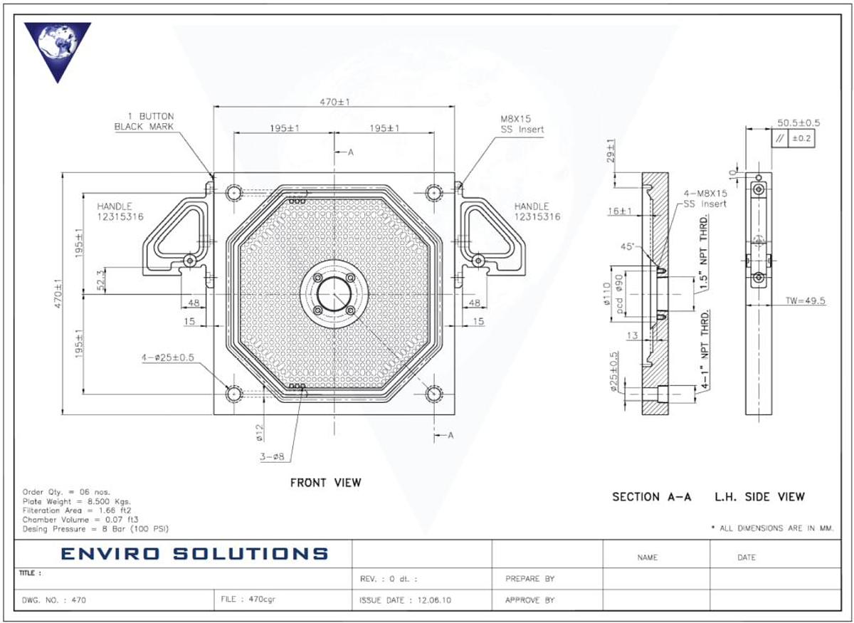 470mm Filter Press Plate; [CGR] Head Plate