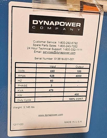Used [RE-52] : New 4,000A 100V Dynapower Rectifier