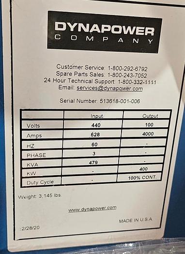 Used [RE-51] : New 4,000A 100V Dynapower Rectifier