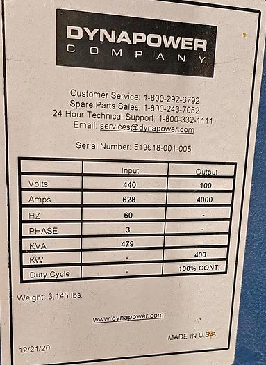 Used [RE-56] : New 4,000A 100V Dynapower Rectifier